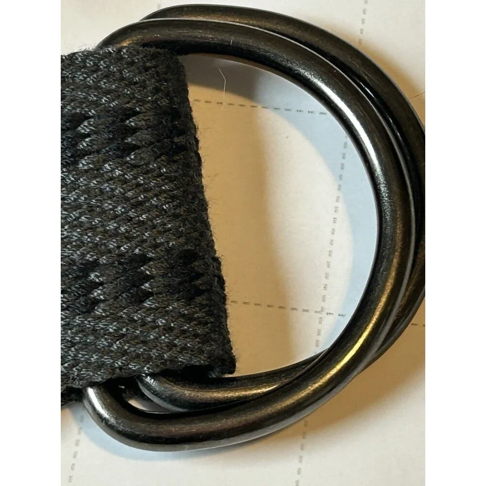 Grey Black Woven Belt with Silver D-Ring Buckle